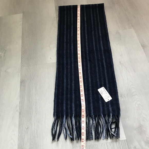 Hardy Amies Wool Blue Navy Stripe Scarf Fringe Scarf - Picture 7 of 9